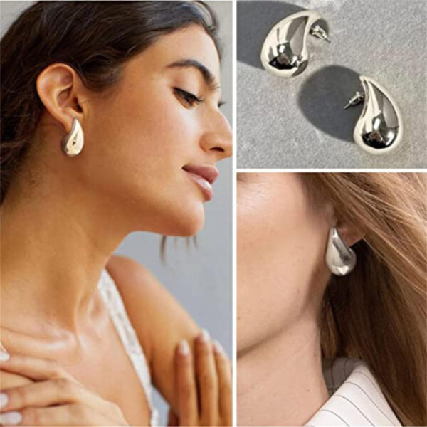 chunky dome drop earrings for women glossy thick teardrop earrings dupes lightweight hoops - Image 3