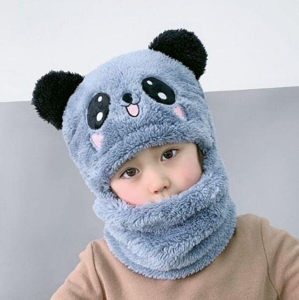 kids winter panda cap wool cap with neck warmer attached.  kids wool cap cartoon panda baby(random color) - Image 3