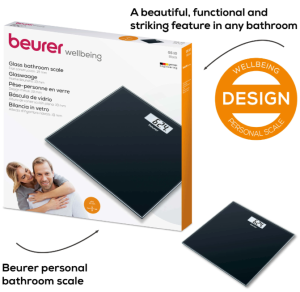 gs10 beurer digital weight scale with lcd display kg/pound adjustable (black)