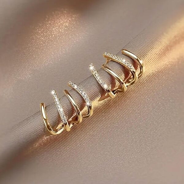 w shape zircon korean earring cuff earrings that look like multiple piercings for women - Image 3