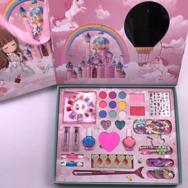 beauty makeup kit for doll girls children's cosmetics makeup eyeshadow palette nail polish blush carrying box cosmetic bag set
