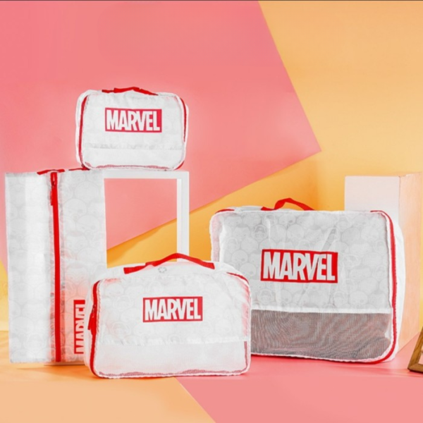4 pcs set marvel travel bag set travel storage bag (red and white)