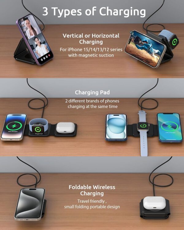 3 in 1 foldable wireless charger fast magnetic travel wireless charging pad (random color) - Image 2