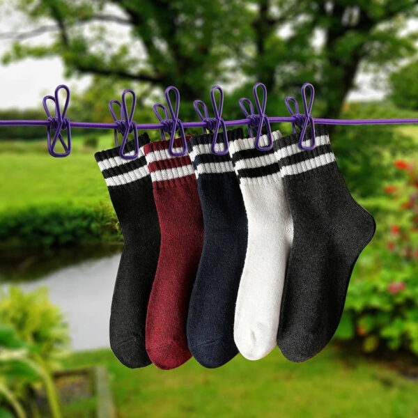 multi functional portable drying rope with 12 clips and 2 hooks, travel clothesline rope clothes - Image 7