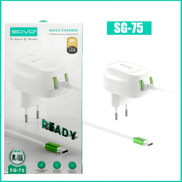 sovo sg-75 ready 3.4-amp 2usb high quallity type-c cable fast charger