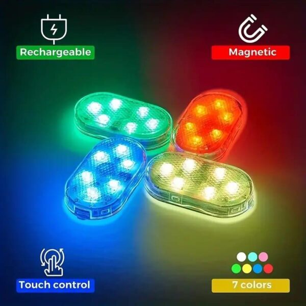 car led lights interior magnetic auto interior lighting usb rechargeable portable led lights car night reading car ambient lighting 7 colors (random color)