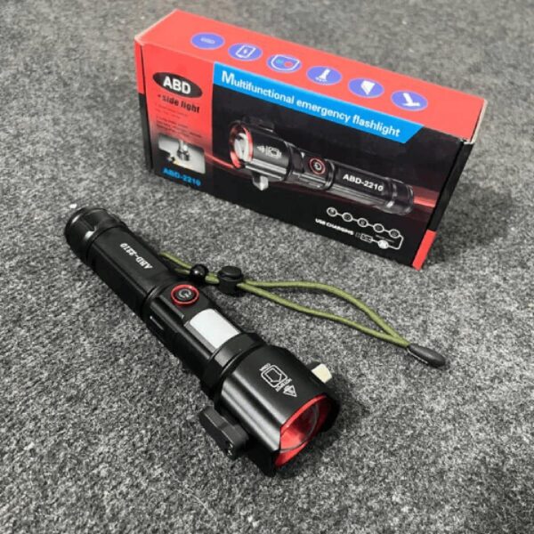 rechargeable multi functional emergency abd 2210 torch imported 6-in-1 flashlight & power bank - 2km range