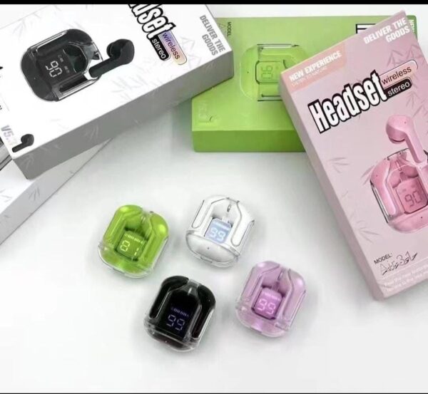 earbuds air 31 airpods wireless earbuds with crystal trasparent case with type-c charging | earbuds bluetooth 5.3 (without pouch)