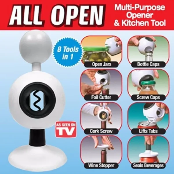 all open 8 in 1 multi-purpose opener & kitchen tool | destapador multiusos 8-en-1 destapa todo. - Image 3