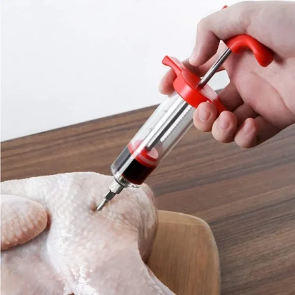 meat injector stainless steel bbq meat marinade flavor seasoning injector needle (random color)
