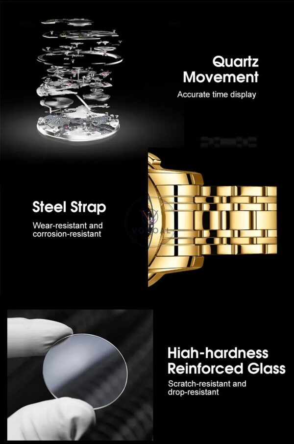 stainless steel strap binbond fashion watch with smart lock watch for men multifunction quartz watch with luminous hands (golden) - Image 9
