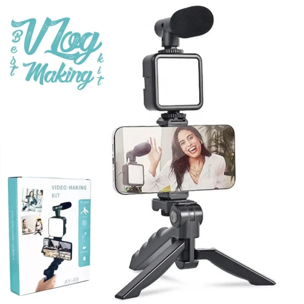 ay-49 video making kit vlogging tripod triple band light - Image 2