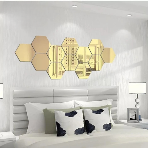 (pack of 12)  3d acrylic hexagon simple mirror-surface geometric diy art mural for home decoration wall