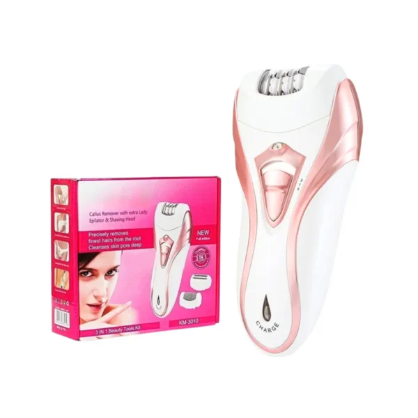 kemei 3 in 1 ( km-3010 ) rechargeable hair remover | kemei callus remover with extra lady epilator and shaving head 3 in 1 ( random color ) - Image 2