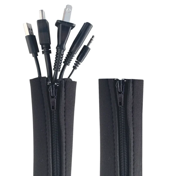 cable sleeve - zipper closure cord organizer and cable protector for desk, computer, tv cord management to hide and cover wire and extension cables