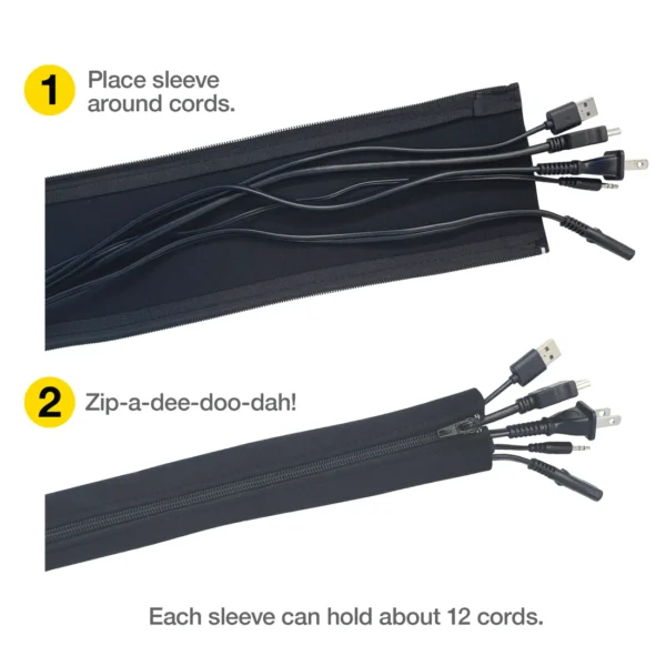 cable sleeve - zipper closure cord organizer and cable protector for desk, computer, tv cord management to hide and cover wire and extension cables - Image 8