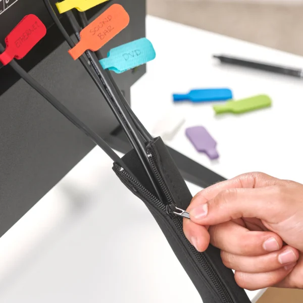 cable sleeve - zipper closure cord organizer and cable protector for desk, computer, tv cord management to hide and cover wire and extension cables - Image 5