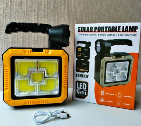 solar portable lamp 7739-l | rechargeable led light for outdoor & emergency use | built in tool-kit solar portable lamp