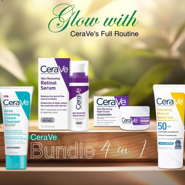 cerave 4 in 1 skincare kit night cream, sunblock, cleanser & serum for radiant skin - Image 2