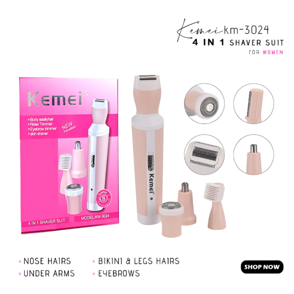 kemei 4 in 1 rechargeable hair remover shaver ladies epilator - km-3024 (random color)
