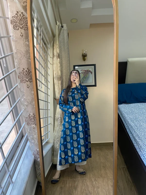 2pcs printed stitched suit stone winter linen suit winter collection - Image 3