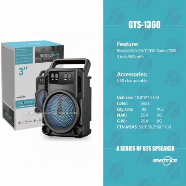 gts-1360 wireless speaker bluetooth rechargeable speaker portable wireless mini 3 inch mini bt speaker - Image 10