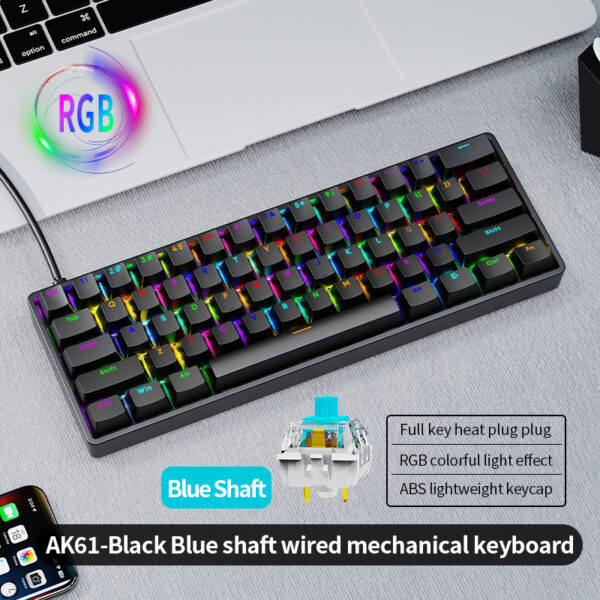 ak61 wired mechanical gaming keyboard feel backlight for pc desktops sleek & durable design - Image 2