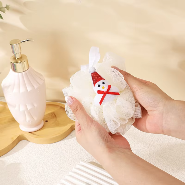 kids bath sponge ball - bath loofah mesh pouf shower exfoliator scrubber bath foaming ball loofah with soft toy (random character ) - Image 6