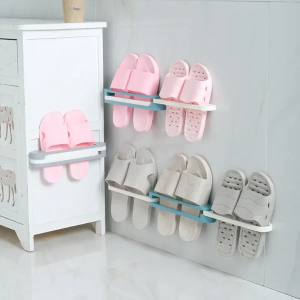 3 in 1 shoes rack wall mounted folding slippers shoes bathroom towel hanger organizer rack in house shoes stand hanging shelf rack holder for multipurpose use(random color) - Image 6