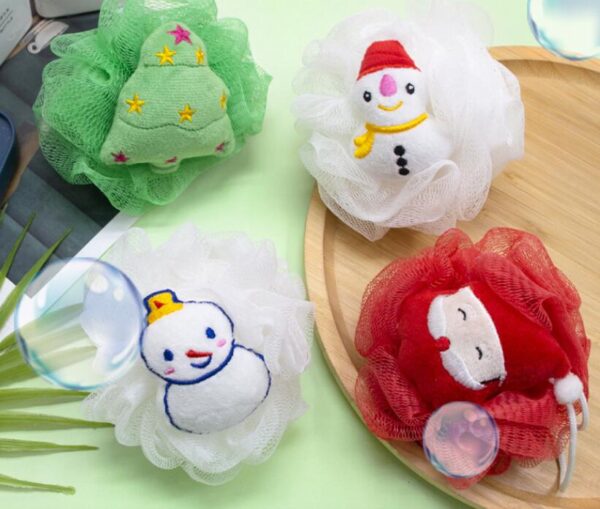 kids bath sponge ball - bath loofah mesh pouf shower exfoliator scrubber bath foaming ball loofah with soft toy (random character ) - Image 10
