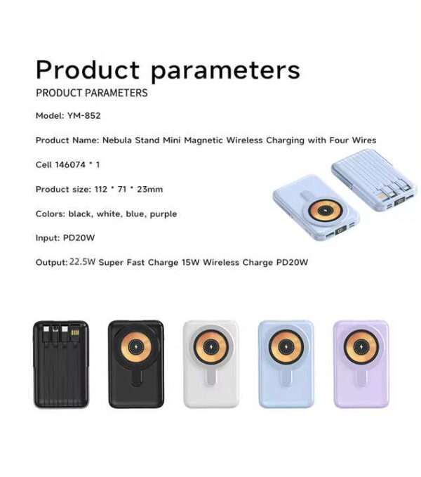 wireless charger magnetic & built-in cables 66w fast charging portable power bank 10000mah (random color) - Image 11