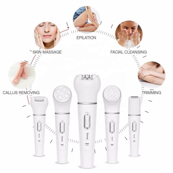 kemei km-2199 electric ladies hair removal trimmer 5 in 1 epilator with callus remover ( random color ) - Image 8