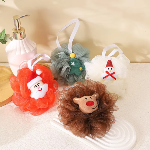 kids bath sponge ball - bath loofah mesh pouf shower exfoliator scrubber bath foaming ball loofah with soft toy (random character ) - Image 8
