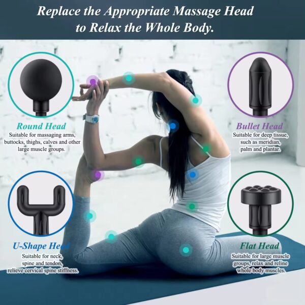 massage gun deep tissue, handheld muscle massager with 4 massage heads, super quiet massage gun for muscle pain relief relax recovery - Image 4