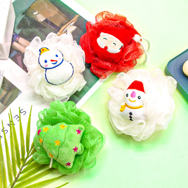 kids bath sponge ball - bath loofah mesh pouf shower exfoliator scrubber bath foaming ball loofah with soft toy (random character ) - Image 9