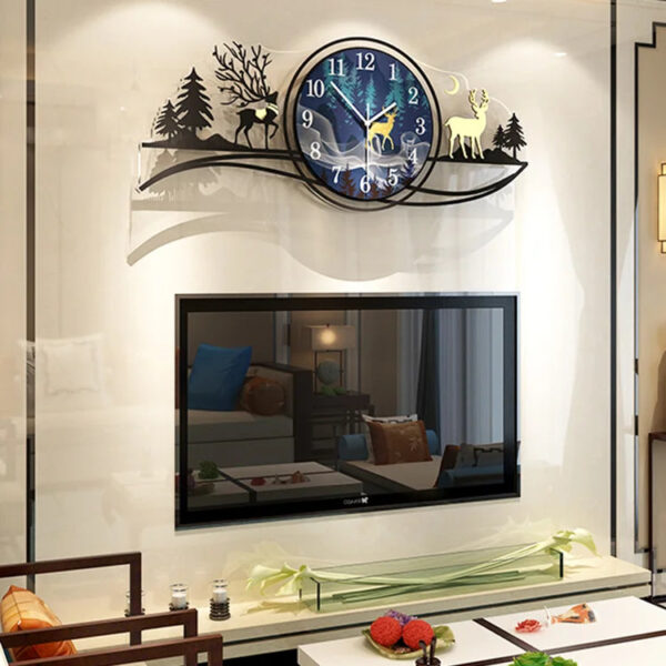 forest figure deer  3d wood wall clock blue jungle with light  fancy clocks for bedroom and drawing room(with light)