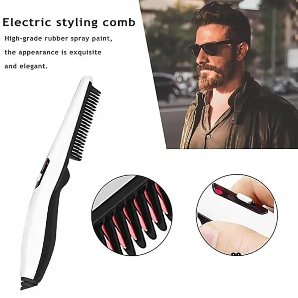 rechargeable hair curler beard shawl comb multi functional hair straightener comb brush - imported - Image 3