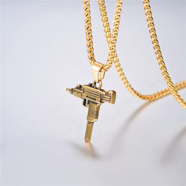 men's chain necklace high quality stainless steel uzi toy gun pendant - Image 7