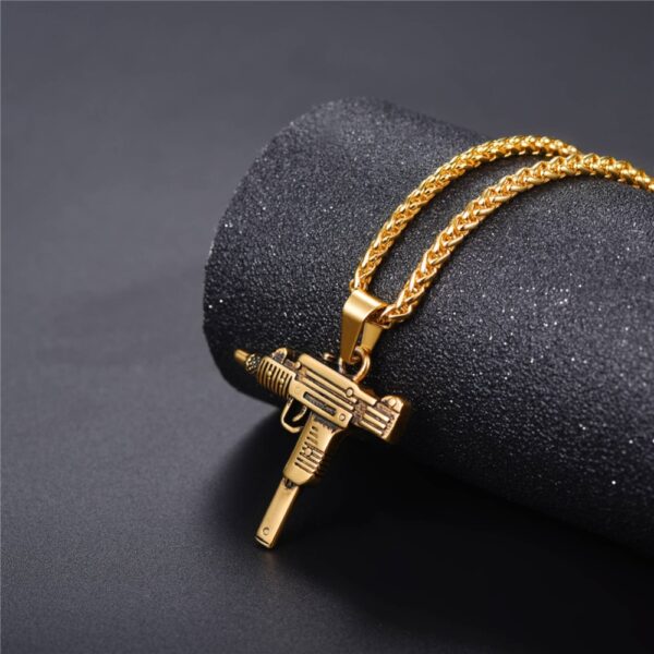 men's chain necklace high quality stainless steel uzi toy gun pendant - Image 8