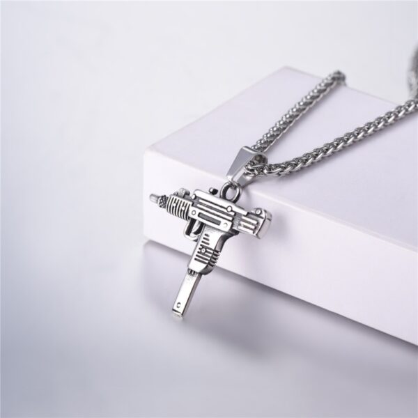 men's chain necklace high quality stainless steel uzi toy gun pendant - Image 6