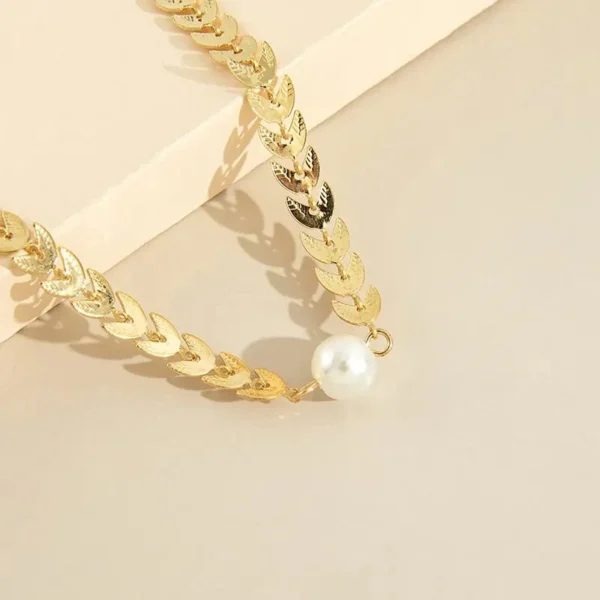 pearl & leaf pendant  korean beautiful pendent  (golden) - Image 2