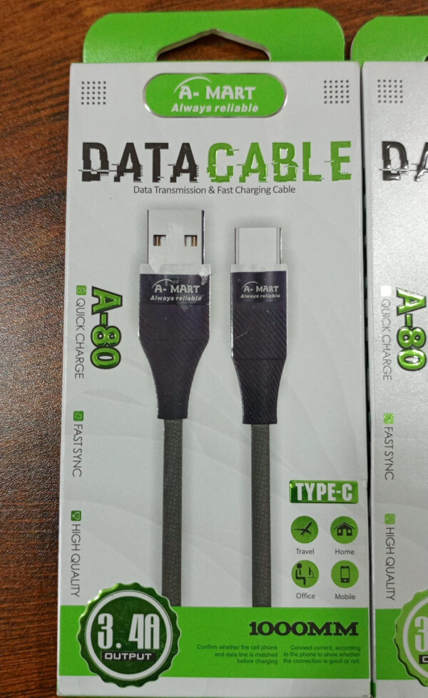 c type data cable 3.4a output ,data transmission and fast charging cable