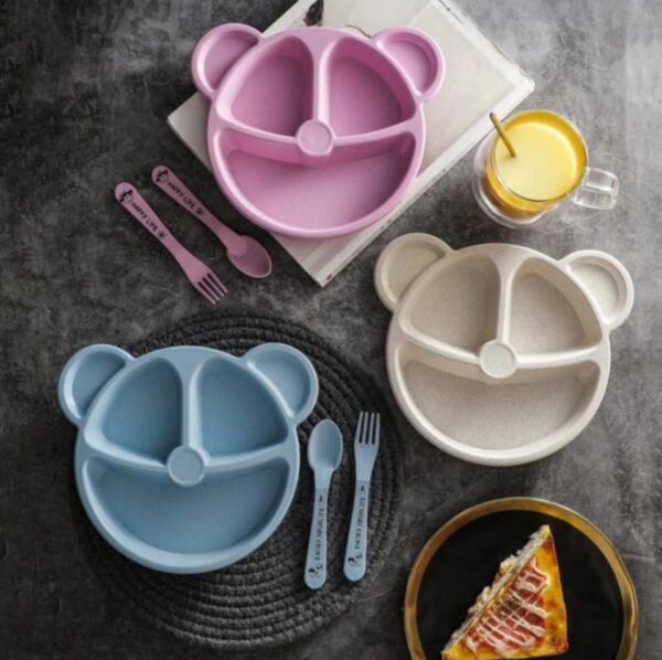 5 piece multi color panda plates with 3 spoons and 2 forks household food grade plastic plates set(random color)) - Image 4