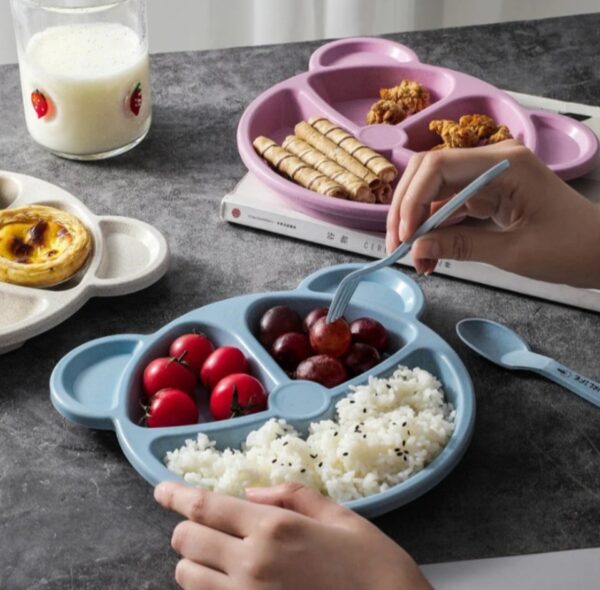 5 piece multi color panda plates with 3 spoons and 2 forks household food grade plastic plates set(random color)) - Image 5