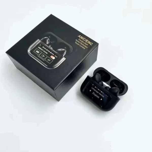 a9 pro anc/enc wireless earbuds | touch screen control | double dark noise reduction (black) - Image 3