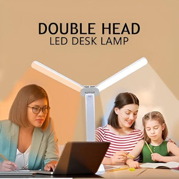 foldable double head reading led desk lamp | 3 levels dimmable touch table night light - usb rechargeable (random color)