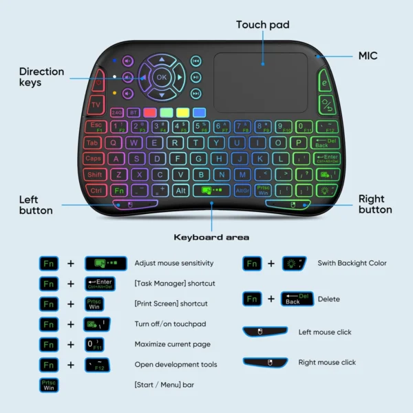 m9 bluetooth mini wireless keyboard 7 backlit 2.4g air mouse remote touchpad - Image 3