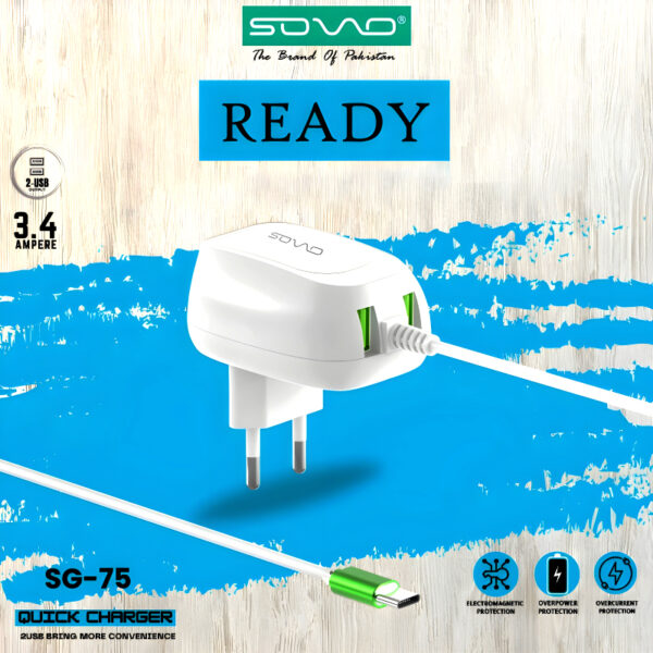 sovo sg-75 ready 3.4-amp 2usb high quallity type-c cable fast charger - Image 5