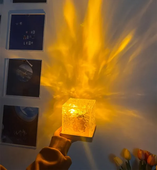 dynamic rotating water ripple night light 3 colors flame crystal lamp for living room study bedroom (with remote attached usb cable)