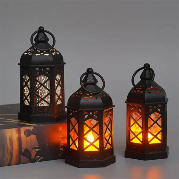 antique black candle lamp atmosphere decoration creative gift hexagonal wind lamp candle lamp led wind lamp portable small horse lamp - Image 7